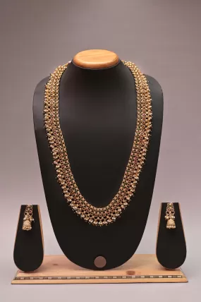 Long Sitahar Style Necklace Set with Pota Stone