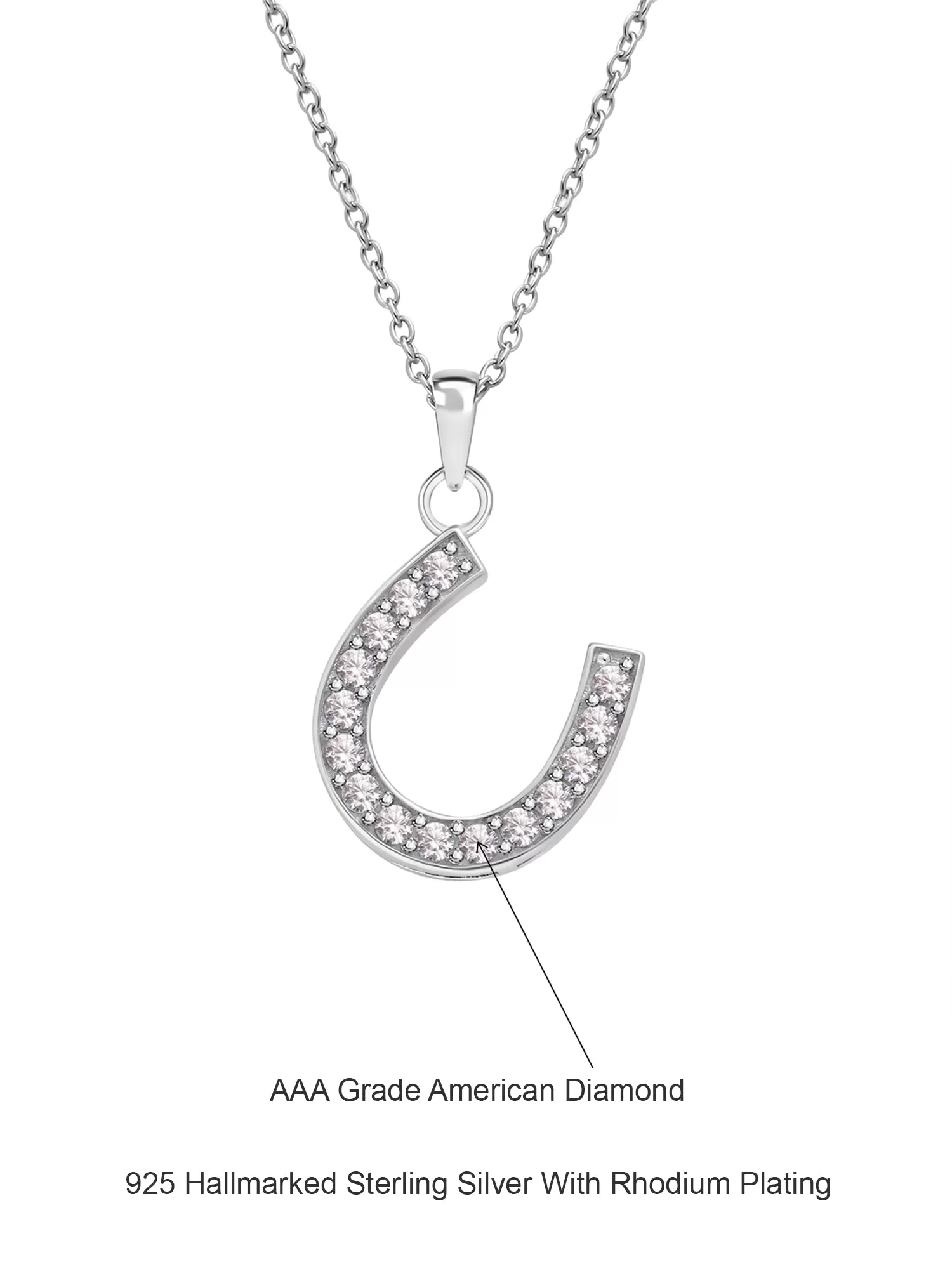 Lucky Horseshoe Pendant With Chain In 925 Silver