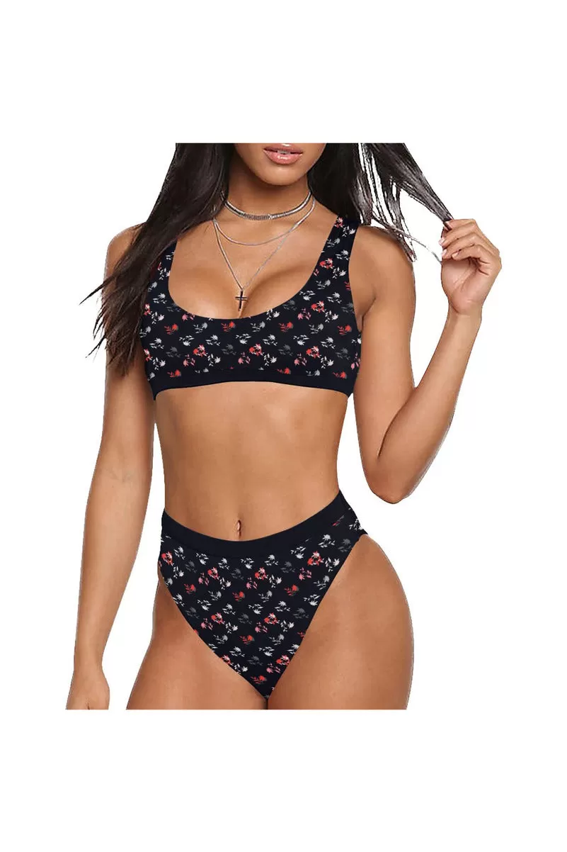 Midnight Meadows Sport Top & High-Waist Bikini Swimsuit