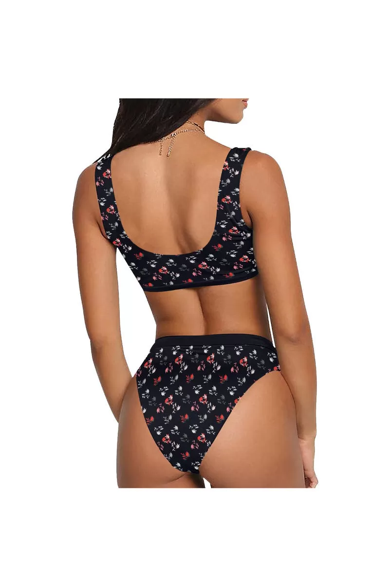 Midnight Meadows Sport Top & High-Waist Bikini Swimsuit