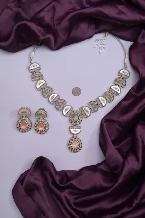 Multicolored Collar Necklace Set with Monalisa Stone Work