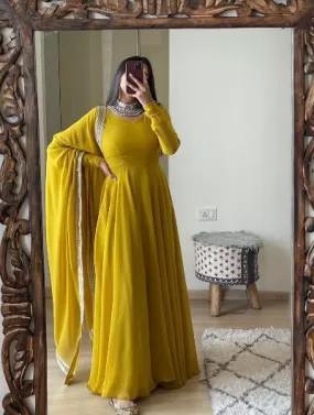 Mustard Anarkali Long Kurti Dupatta 2 Pcs