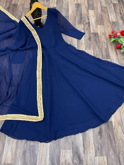 Navy Blue Anarkali Long Kurti Dupatta 2 Pcs