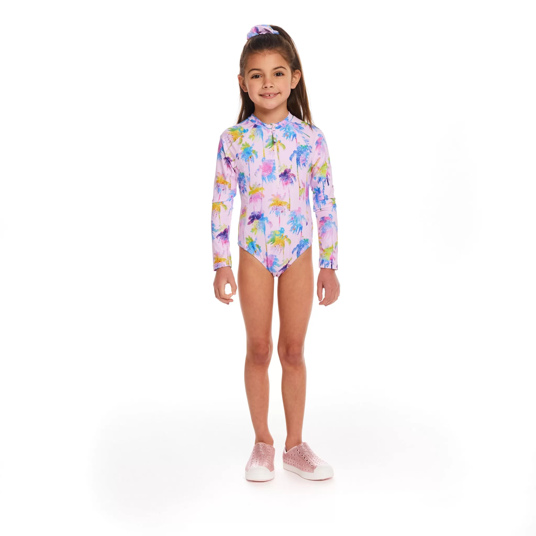 Palm Tree Print Rashguard One-Piece