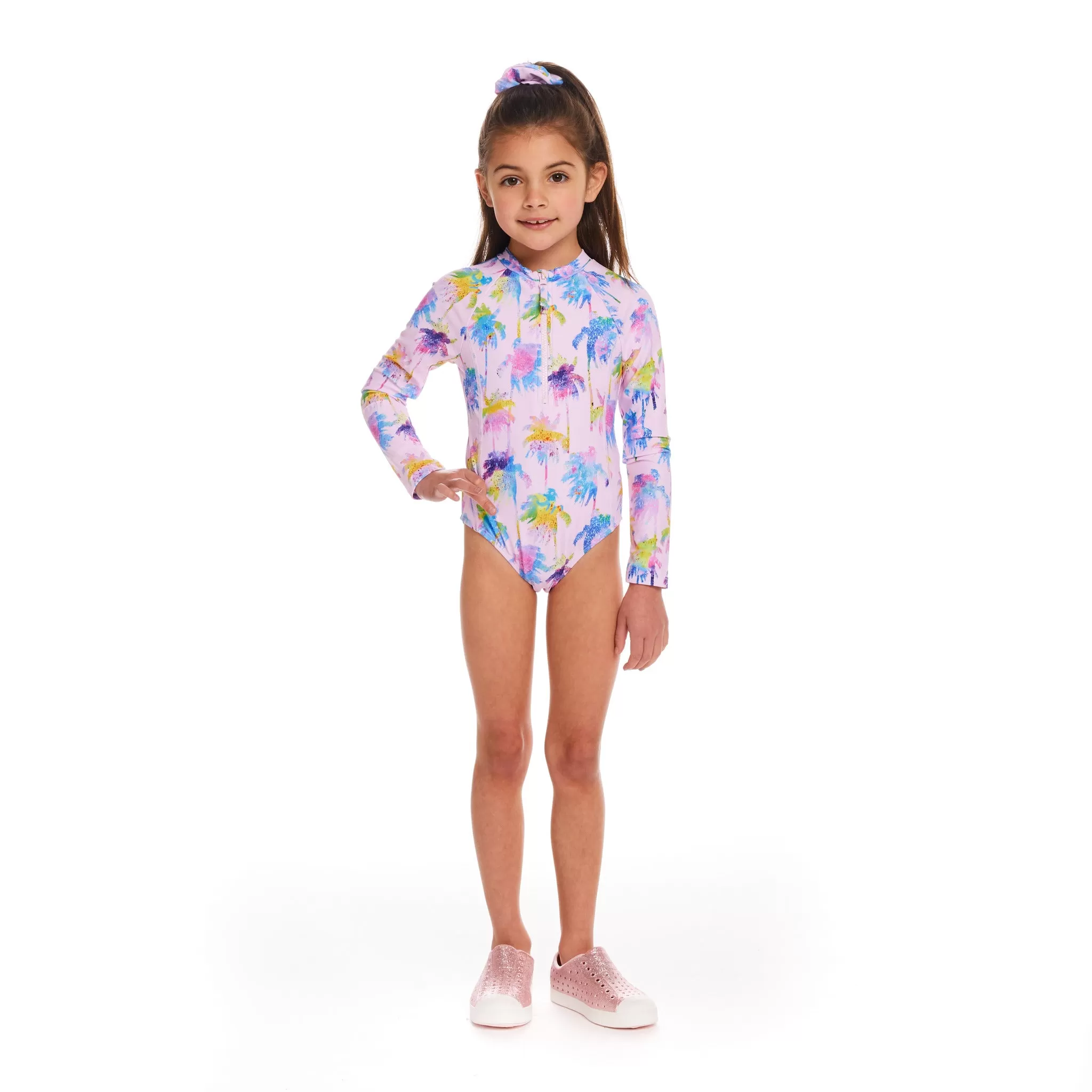 Palm Tree Print Rashguard One-Piece