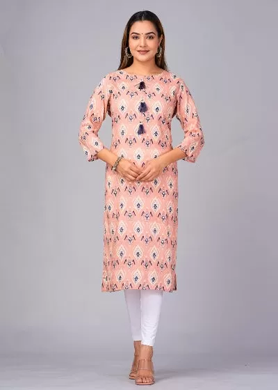 Peach Imported Rayon Straight Kurti 1PC