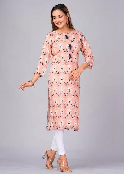 Peach Imported Rayon Straight Kurti 1PC