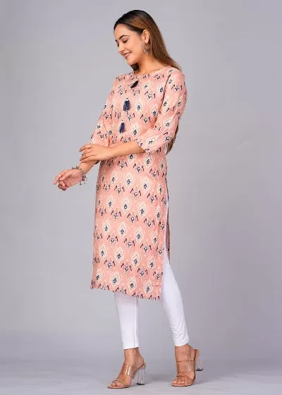 Peach Imported Rayon Straight Kurti 1PC