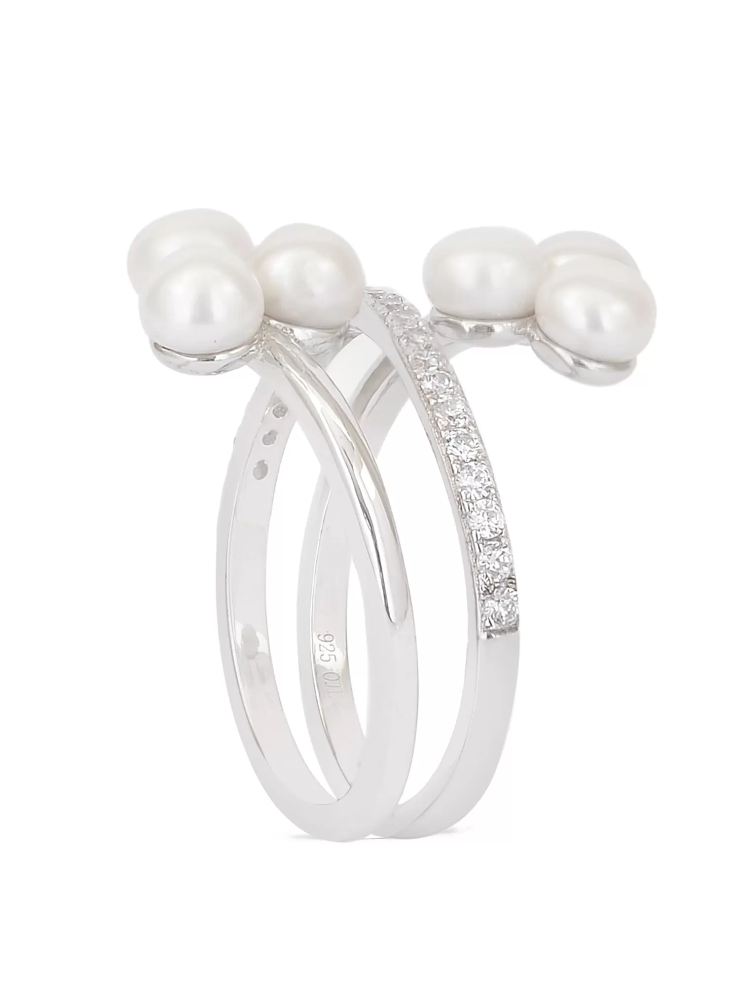 Pearl & American Diamond Silver Band Ring