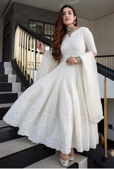 Pearl Ivory Anarkali Kurti Dupatta UK Next Day