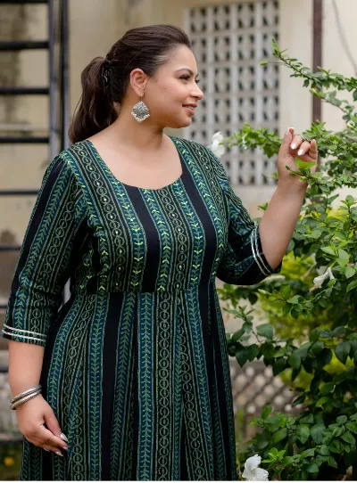 Plus Size Anarkali Dark Green Kurti for women