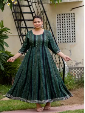 Plus Size Anarkali Dark Green Kurti for women