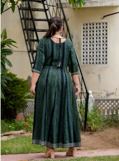 Plus Size Anarkali Dark Green Kurti for women