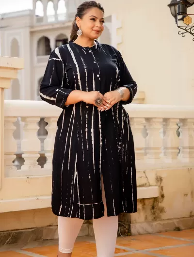 Plus Size Black Tye Dye Kurti