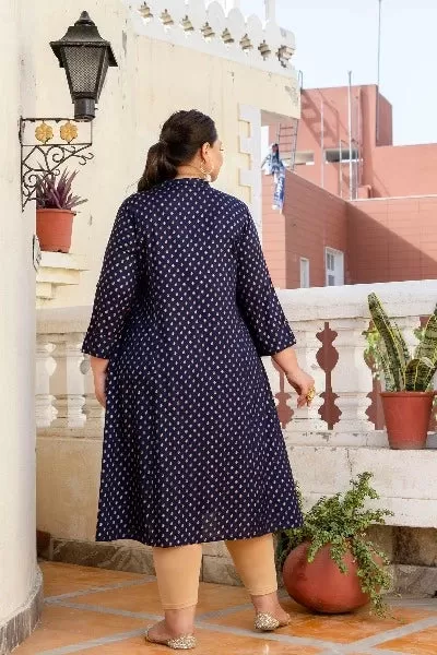 Plus Size Dark Blue Front Slit Princess Cut 'A' Line Kurti