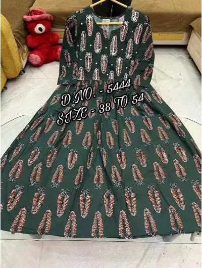 Plus Size Green Flared Hand Block Printed Kurti