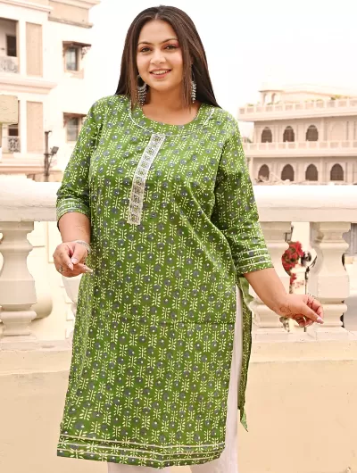 Plus Size Green Handblock Kurti