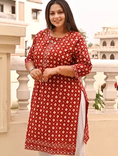 Plus Size Red Cotton Kurti