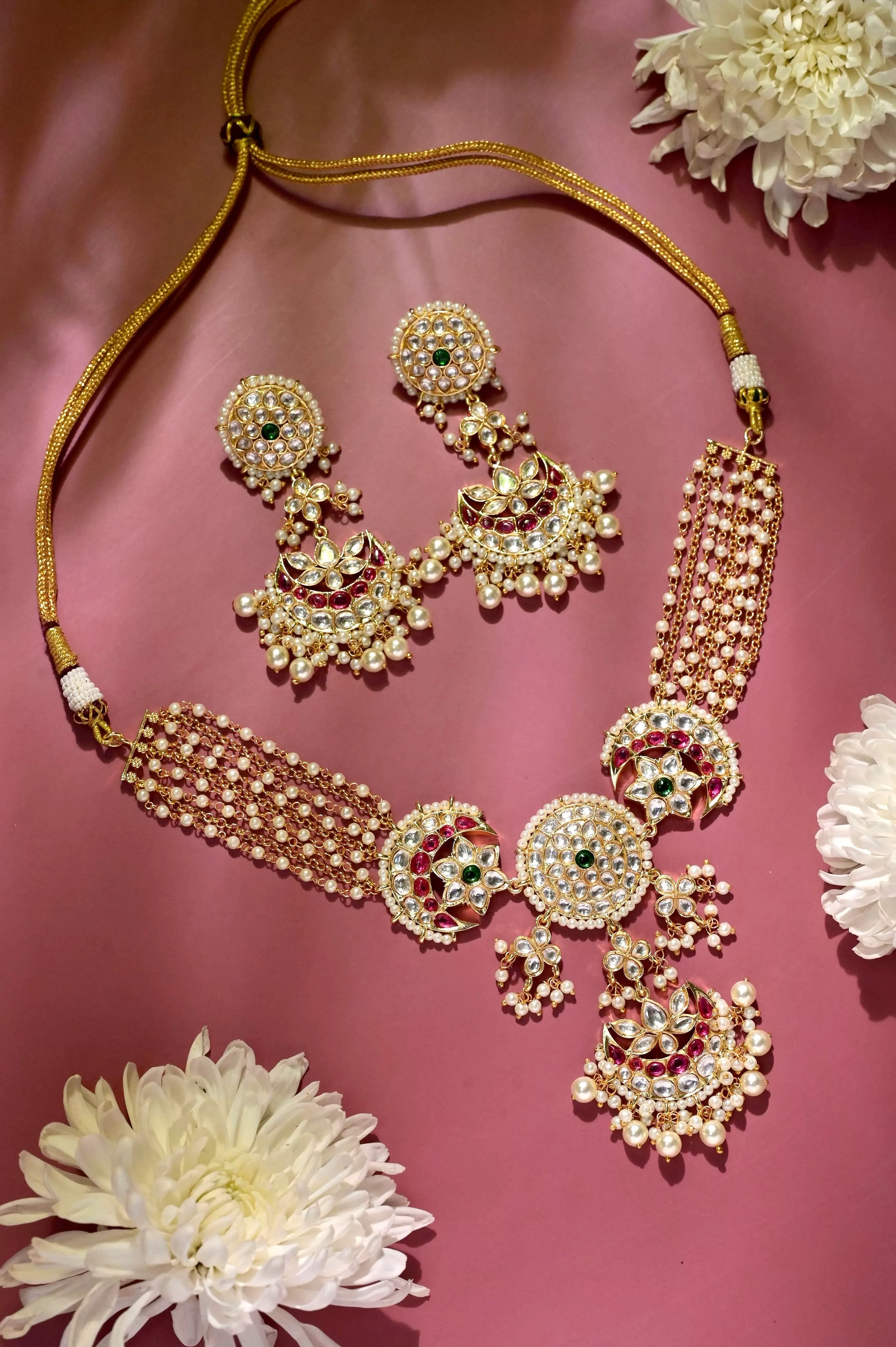 Princess Style Long Collar Kundan Necklace Set