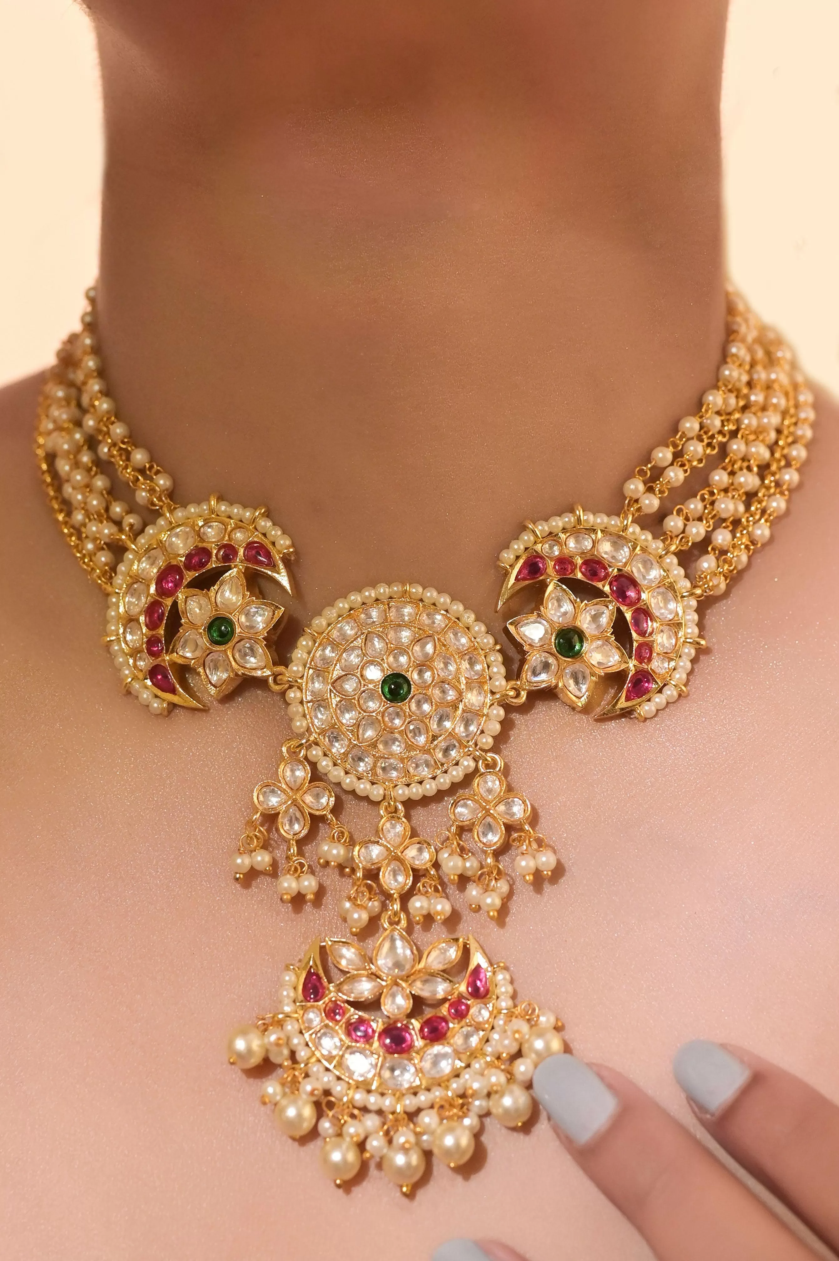 Princess Style Long Collar Kundan Necklace Set