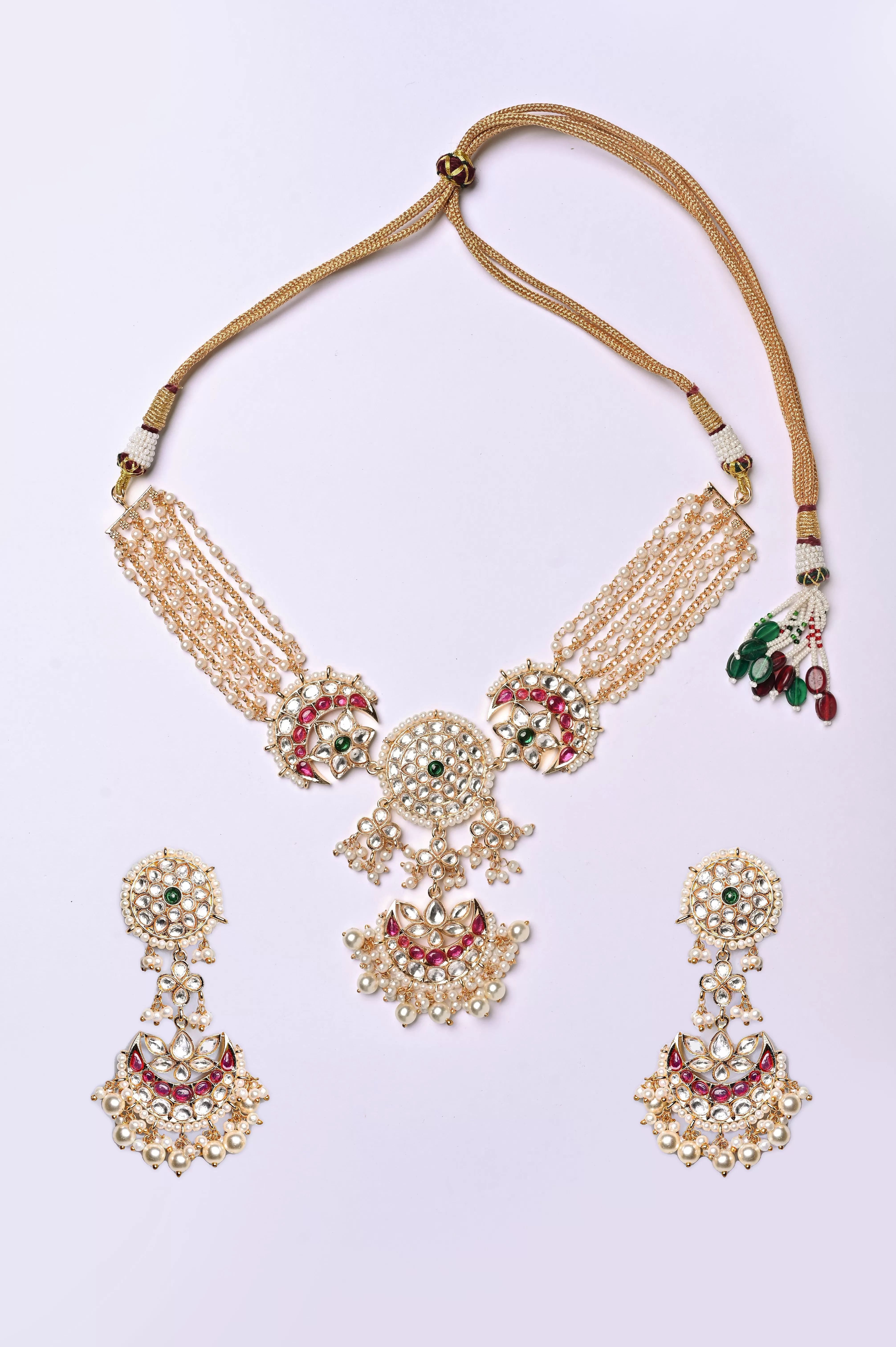 Princess Style Long Collar Kundan Necklace Set