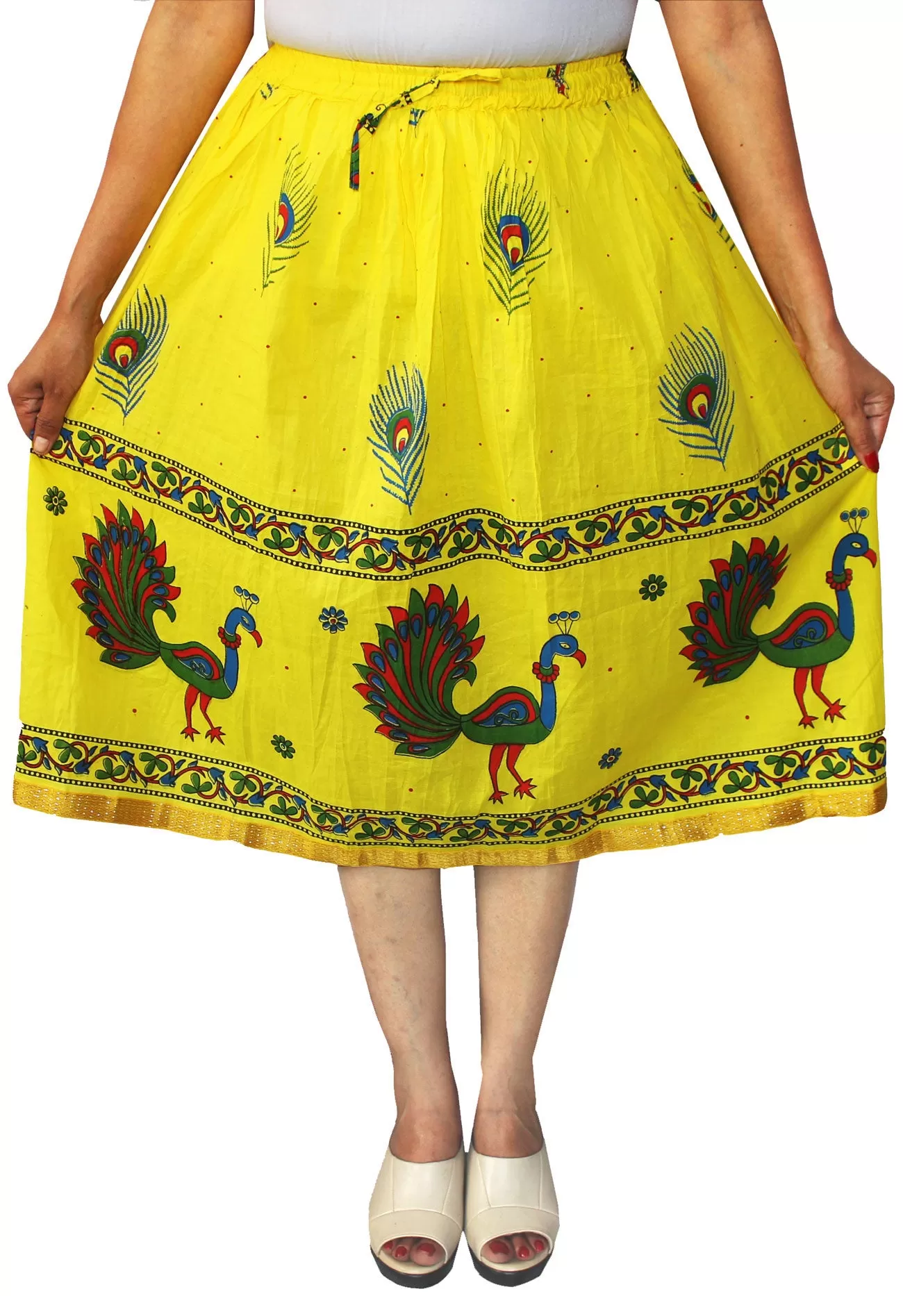 Printed Cotton Women Long Skirt India Clothes (Yellow)