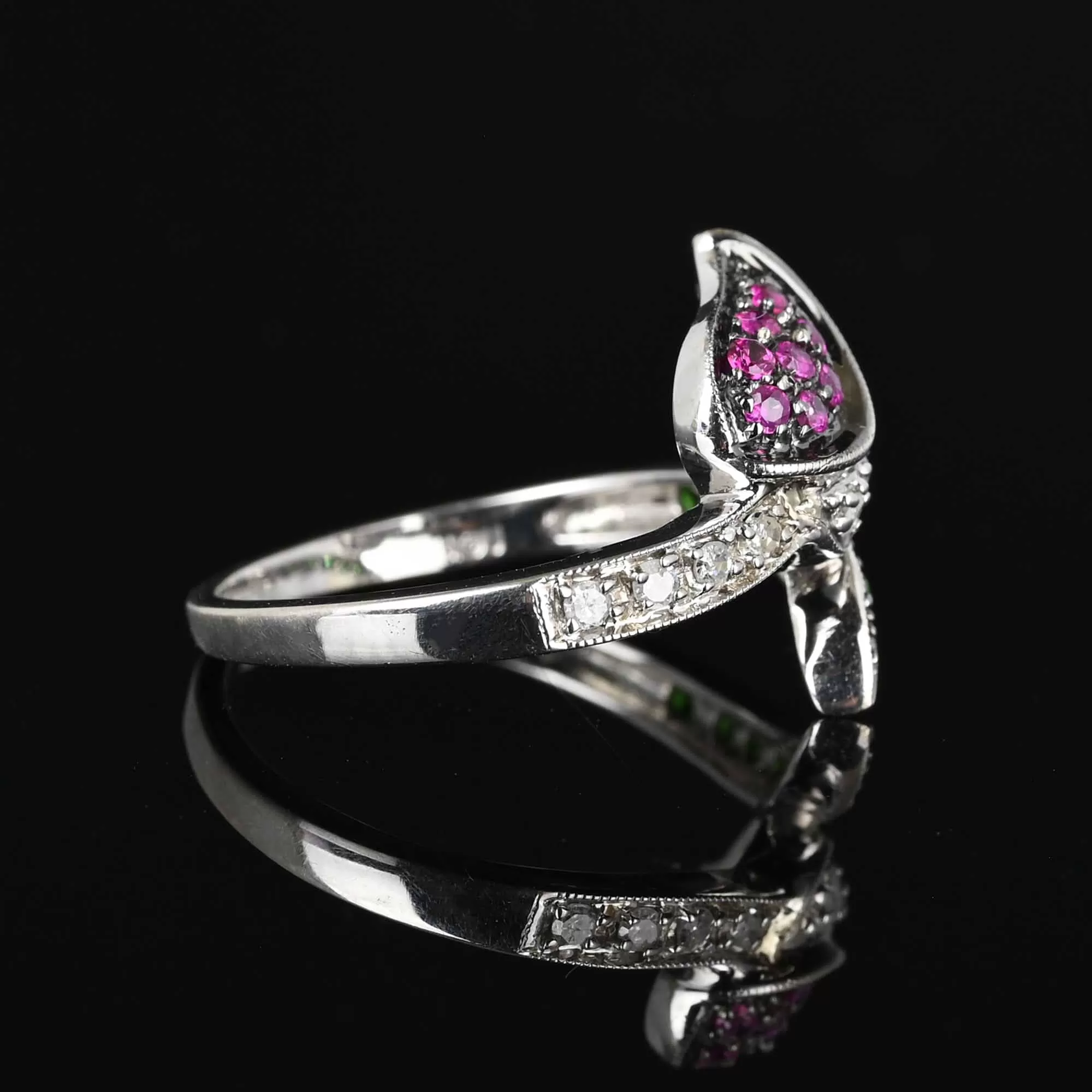 Ruby Diamond Green Sapphire Tulip Ring in 14K White Gold