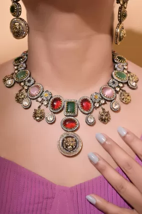 Sabyasachi Inspired Monalisa Stone Work Double Layered Necklace Set