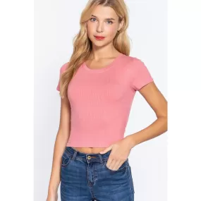 Short Slv Crew Neck Rib Crop Top