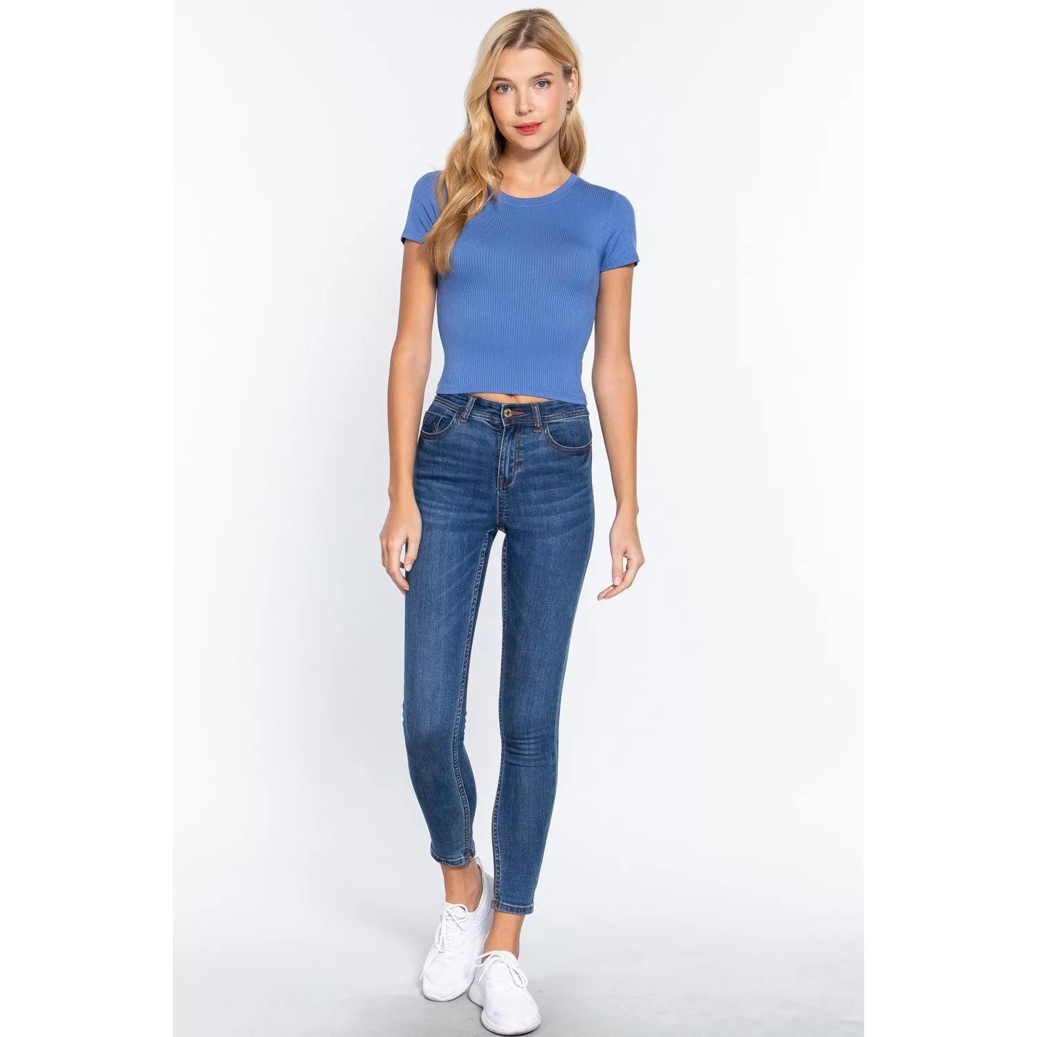 Short Slv Crew Neck Rib Crop Top