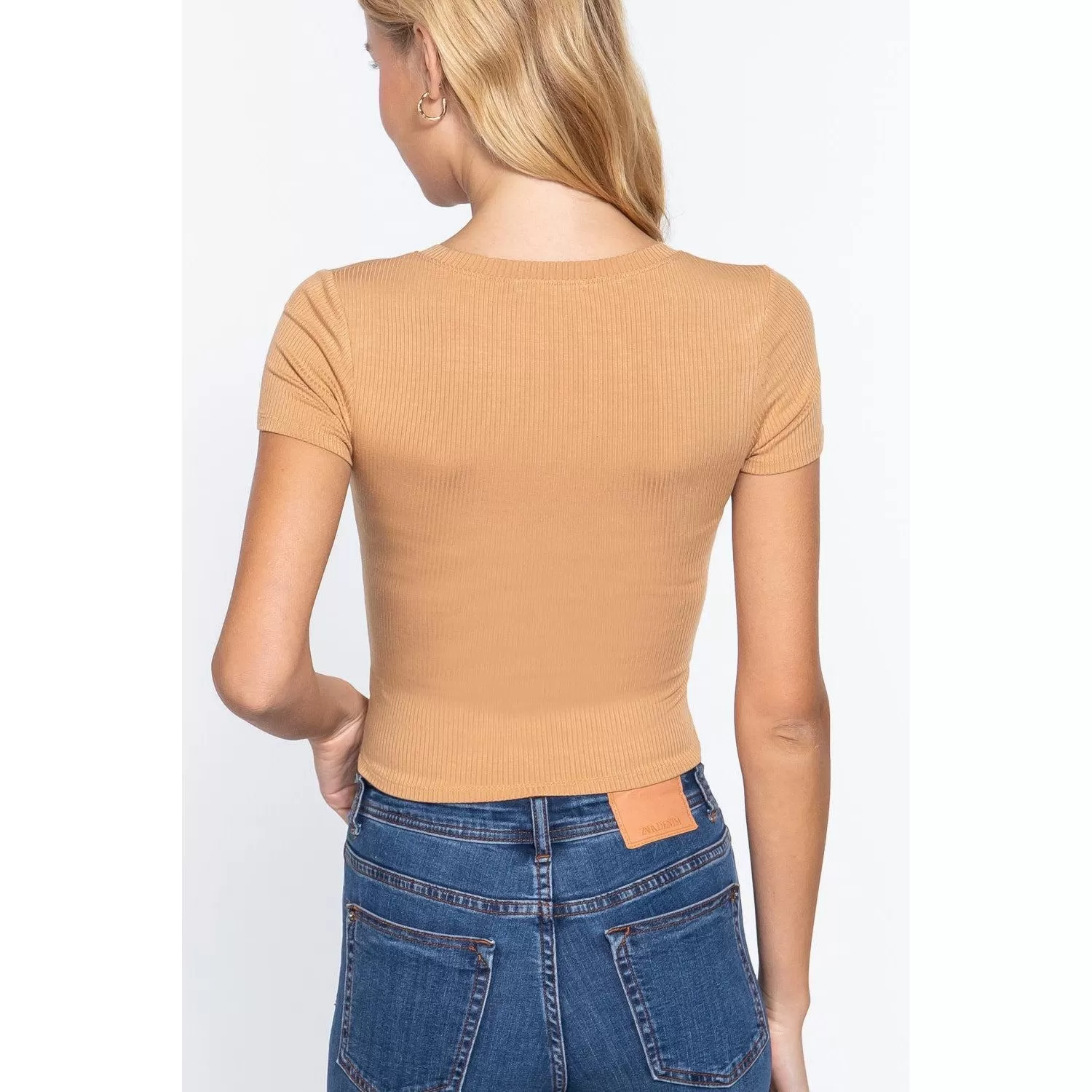 Short Slv Crew Neck Rib Crop Top