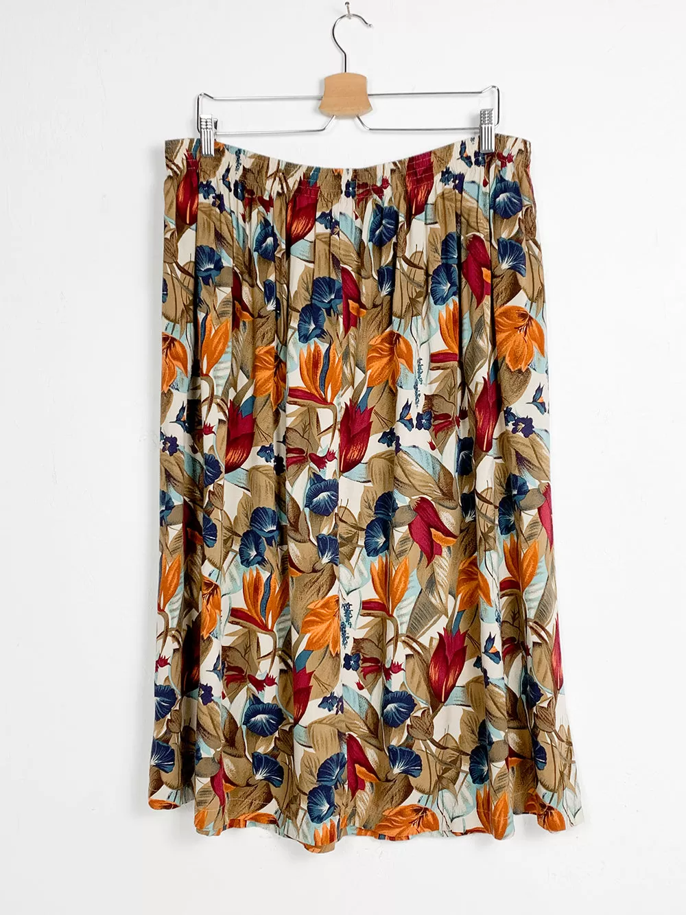 SHW Cool Toned Floral Rayon Midi Skirt