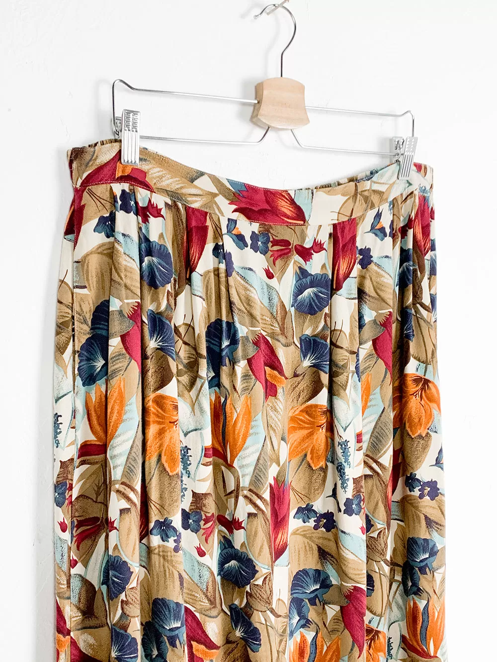 SHW Cool Toned Floral Rayon Midi Skirt