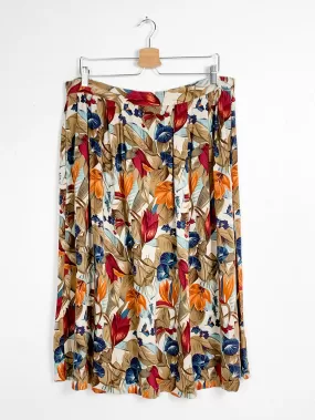 SHW Cool Toned Floral Rayon Midi Skirt