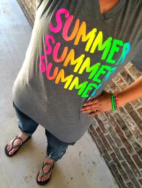 {SUMMER SUMMER SUMMER} NEON Super Soft Gray V-Neck Tee