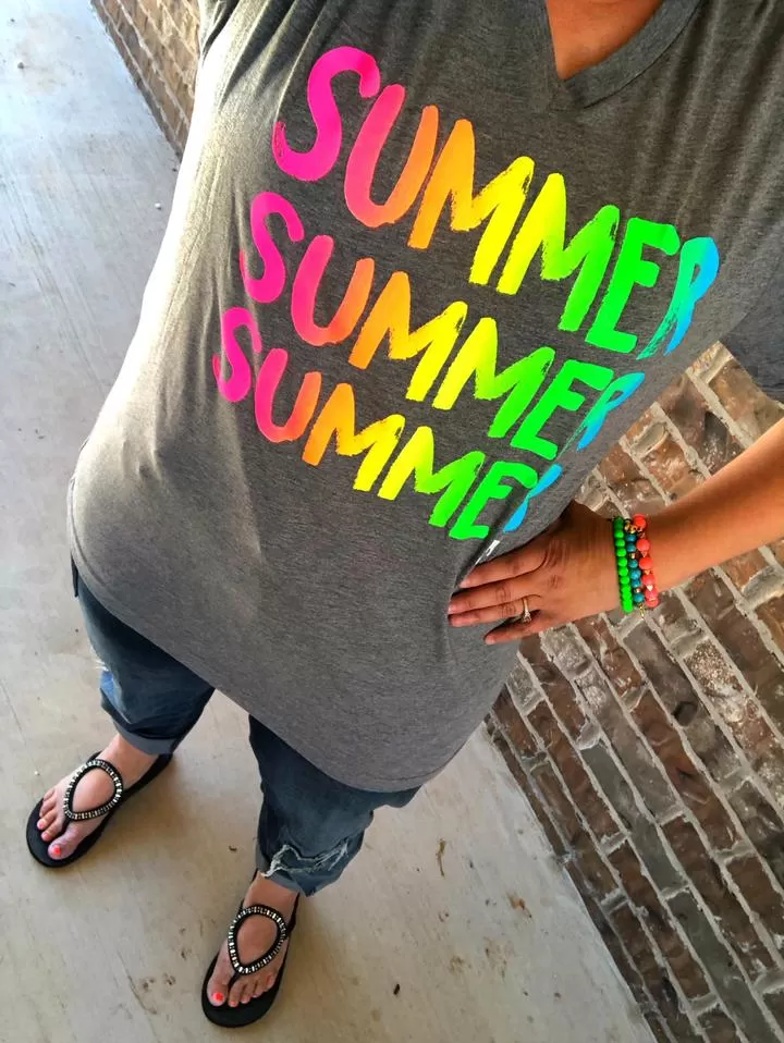 {SUMMER SUMMER SUMMER} NEON Super Soft Gray V-Neck Tee