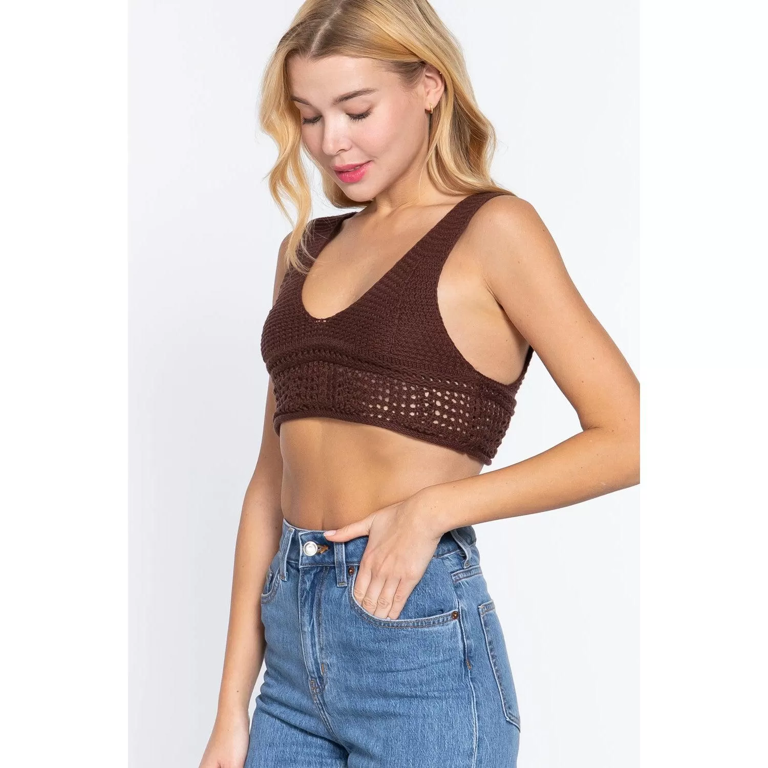 Textured Crop Sweater Tank Top