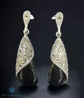 The Chic Silver Marcasite Cocktail Earrings (Black)