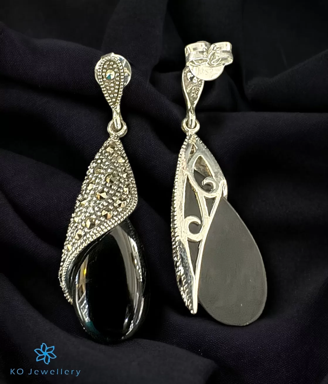 The Chic Silver Marcasite Cocktail Earrings (Black)