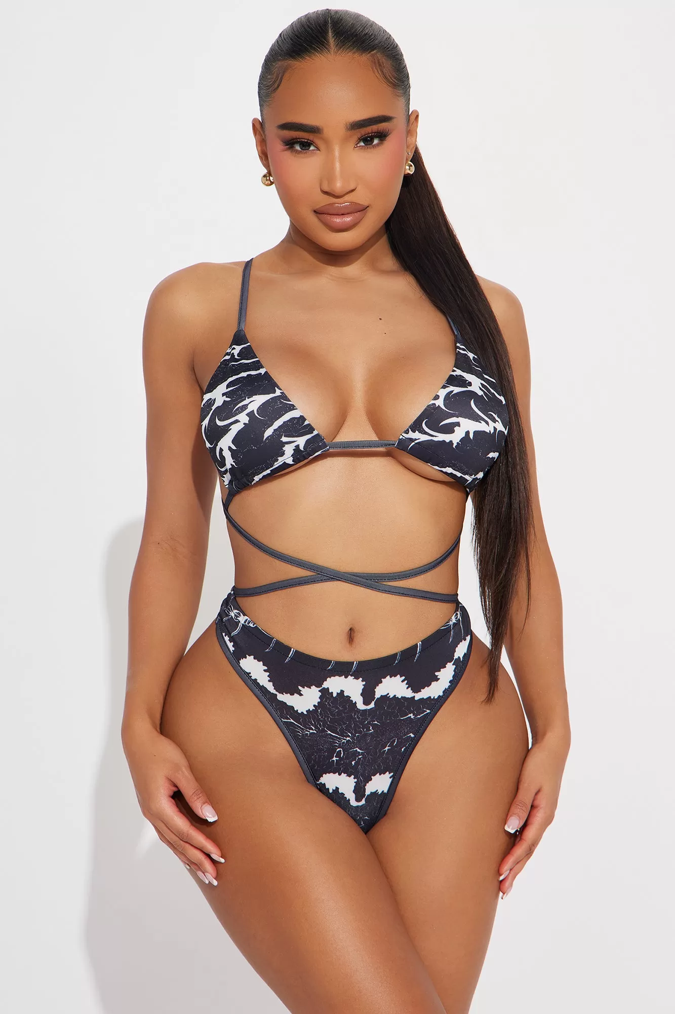 Tranquil Summers Mesh 3 Piece Bikini Set - Black/White