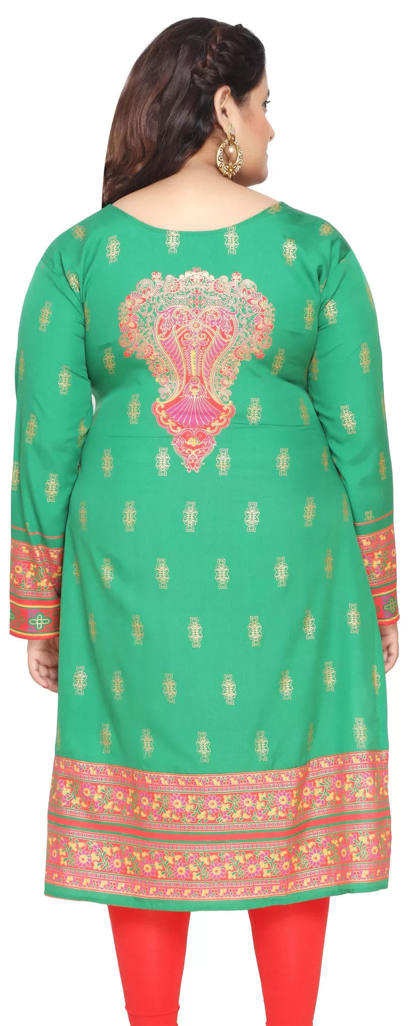 Tunic Long Top Kurti Womens Plus Size Indian Clothes (Green)