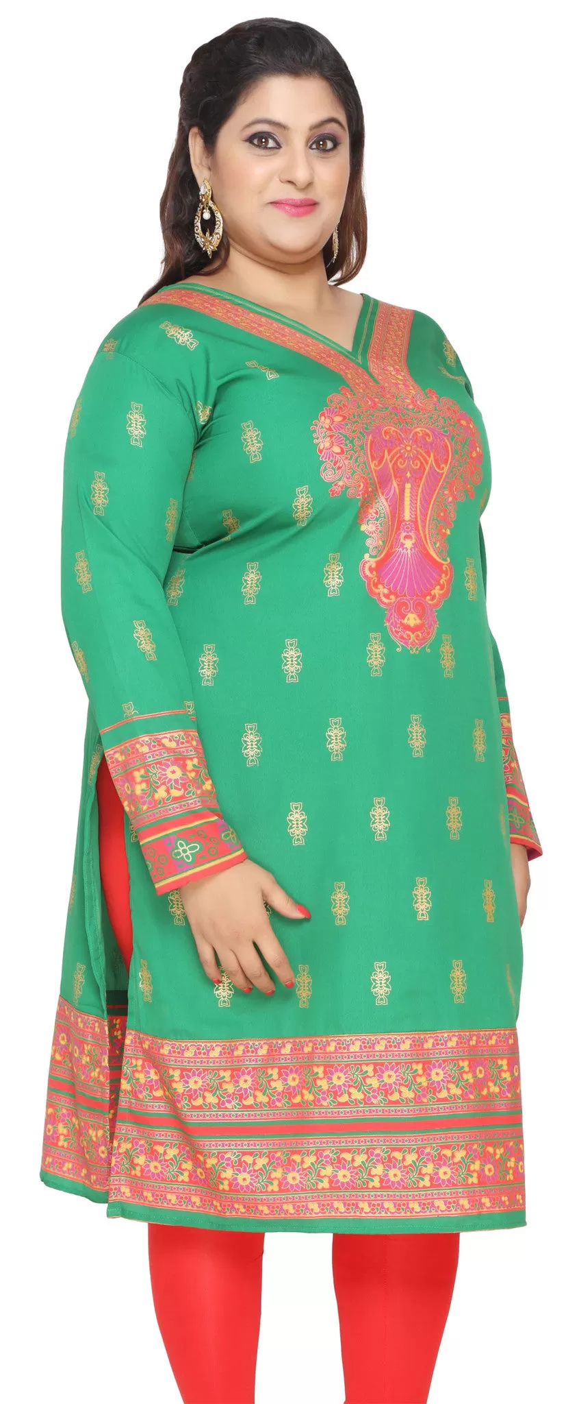 Tunic Long Top Kurti Womens Plus Size Indian Clothes (Green)