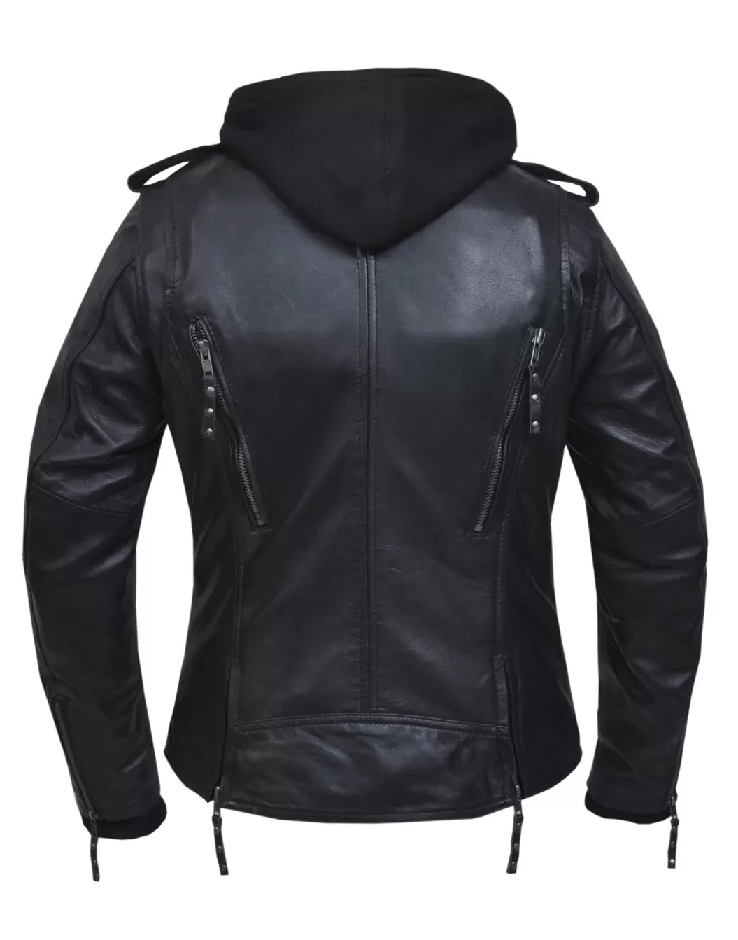 'Unik' Women's 3 in 1 Hoodie Lambskin Leather Jacket - Black