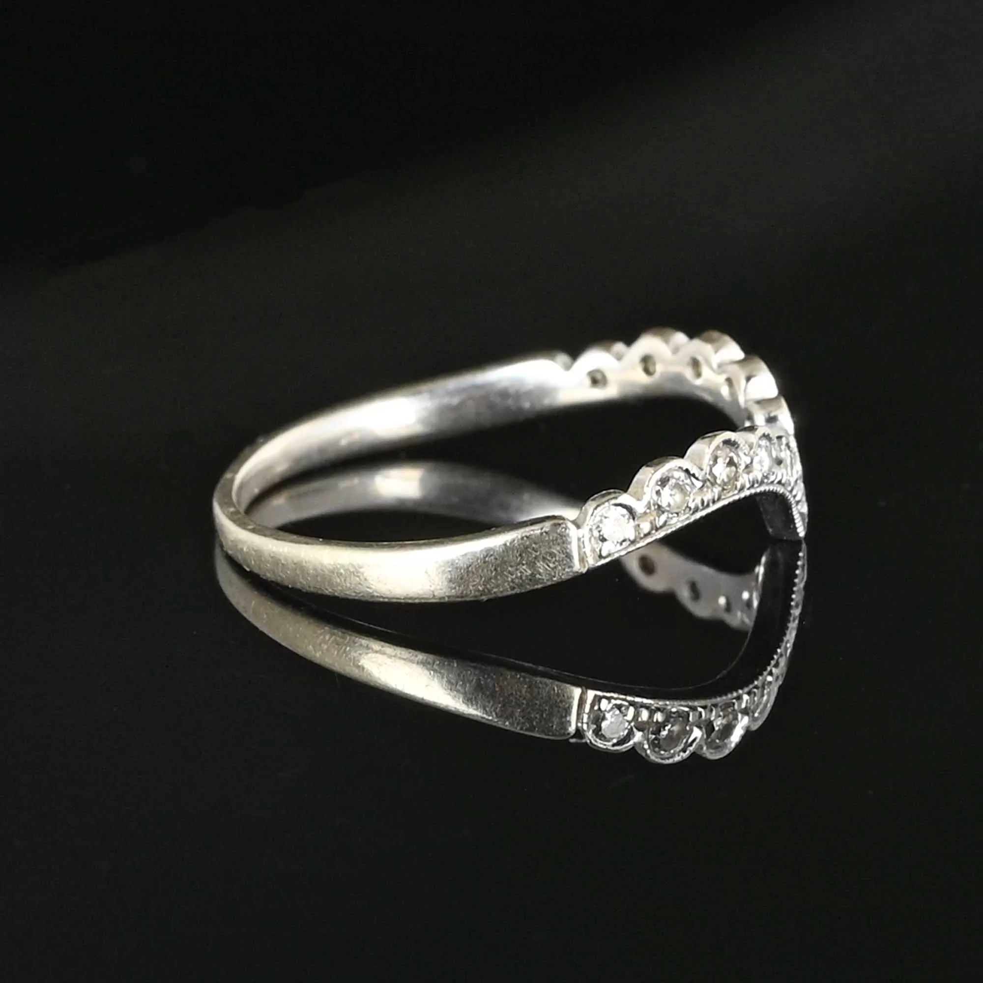 Vintage 18K White Gold Chevron Diamond Ring