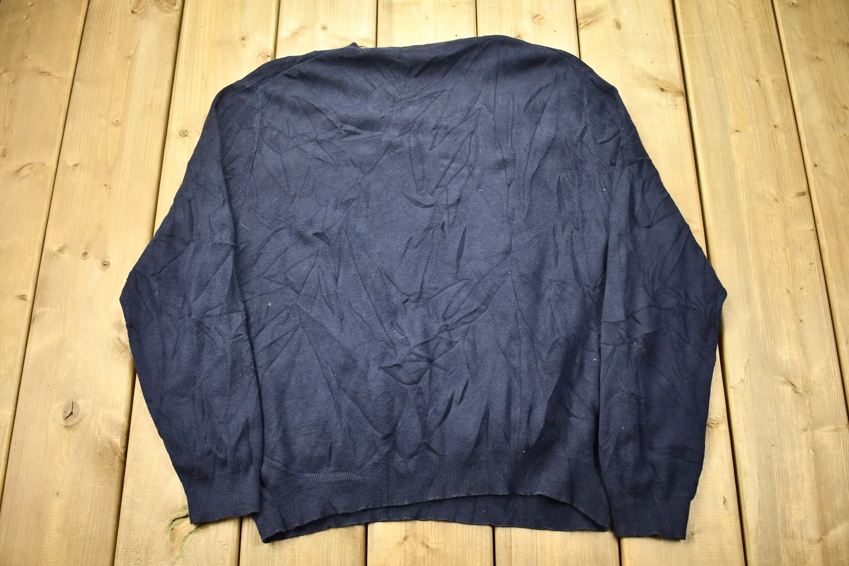 Vintage 1990s Polo Ralph Lauren Navy Blue V-neck Knit Sweatshirt / 90s Crewneck / Small Pony / Streetwear / Vintage Polo