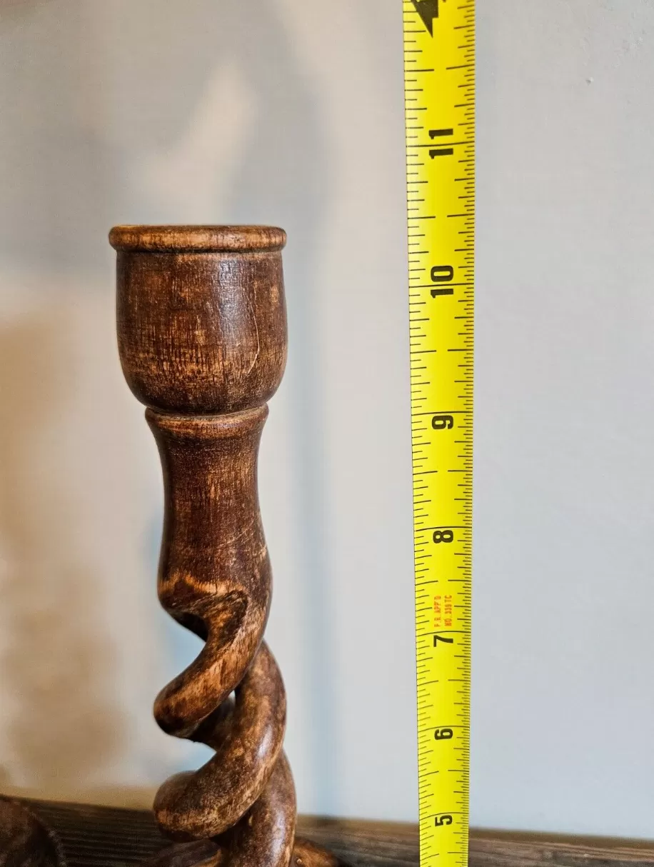 Vintage English Oak Candlesticks - Set of 2