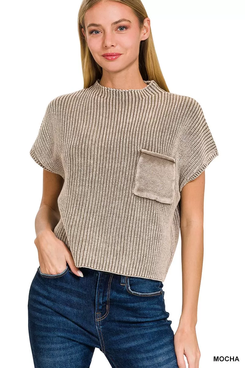 Washed Mock Neck Sweater