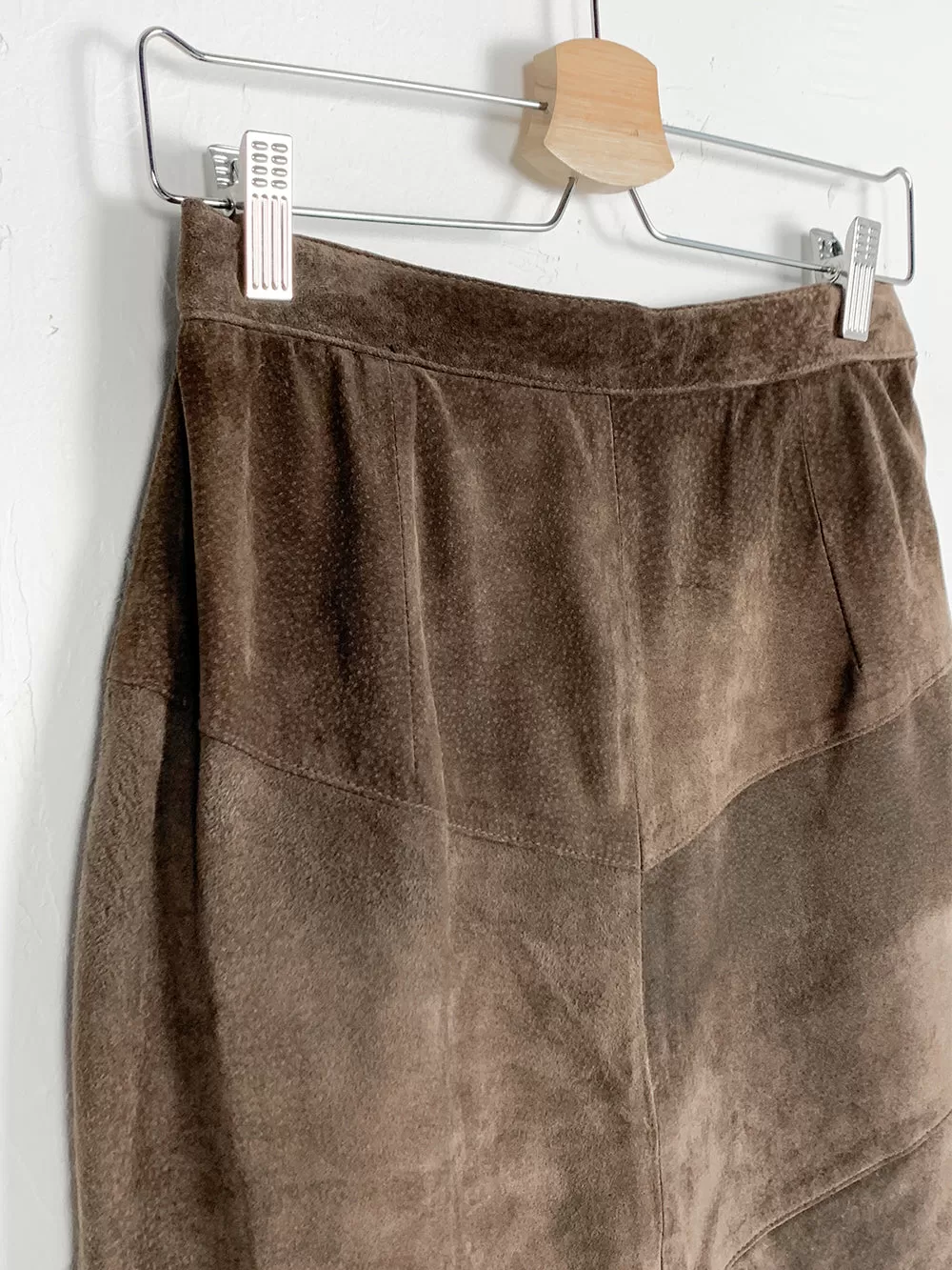 West Bay Chocolate Suede Patchwork Pencil Skirt