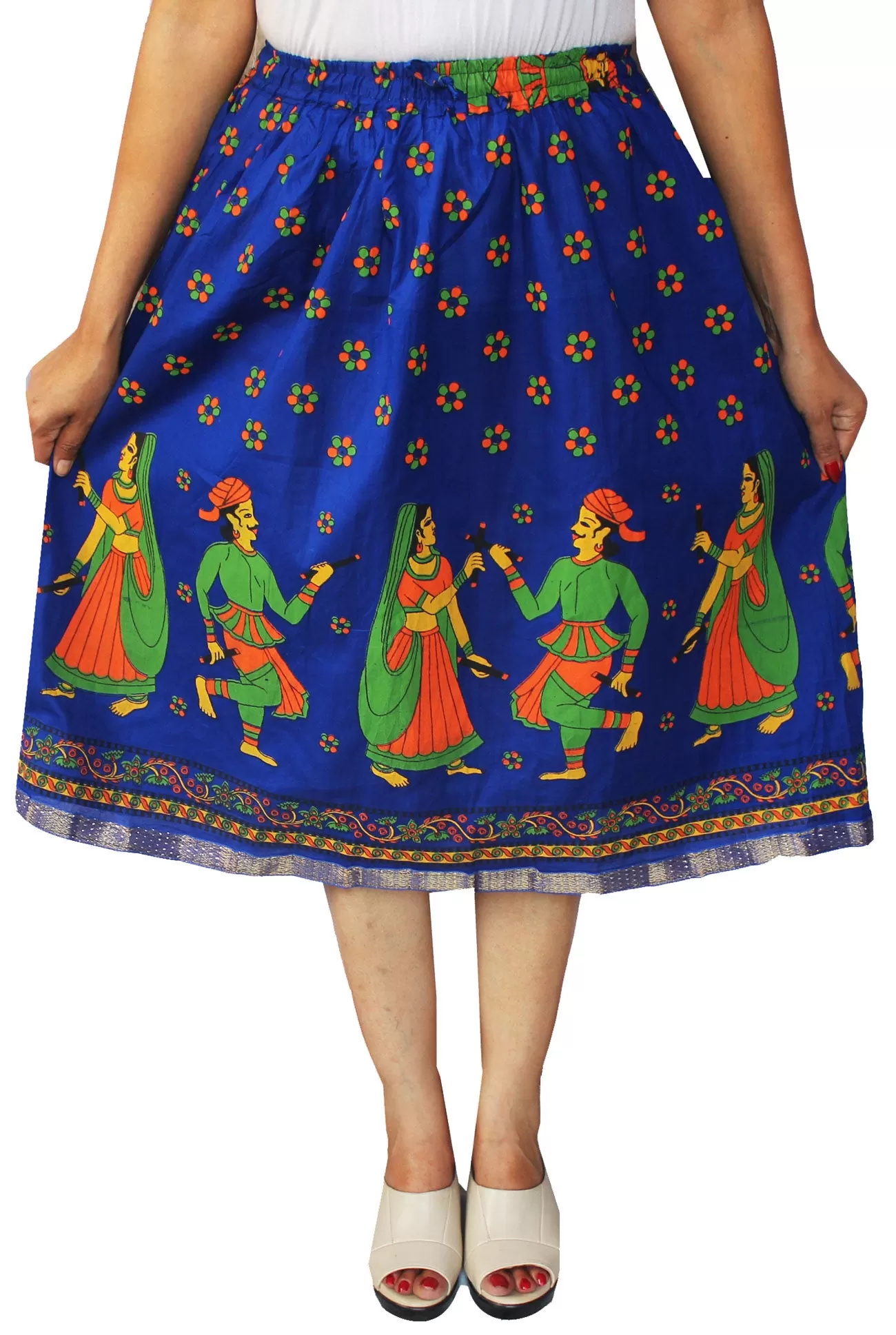 Women Printed Cotton Long Skirt India Clothes (Dark Blue)