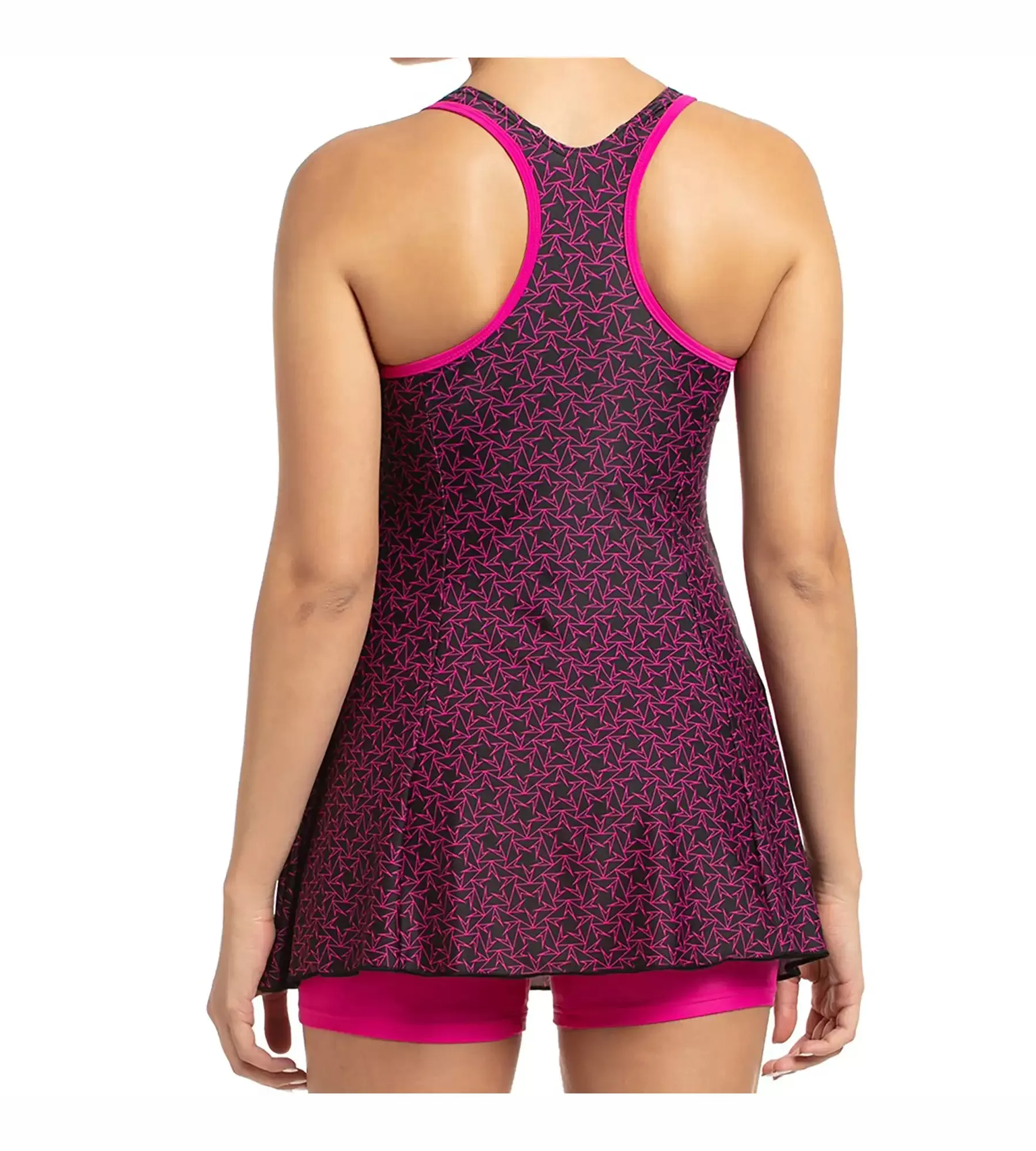 Women's Endurance10 Boomstar Printed Swimdress With Boyleg - Black & Electric Pink